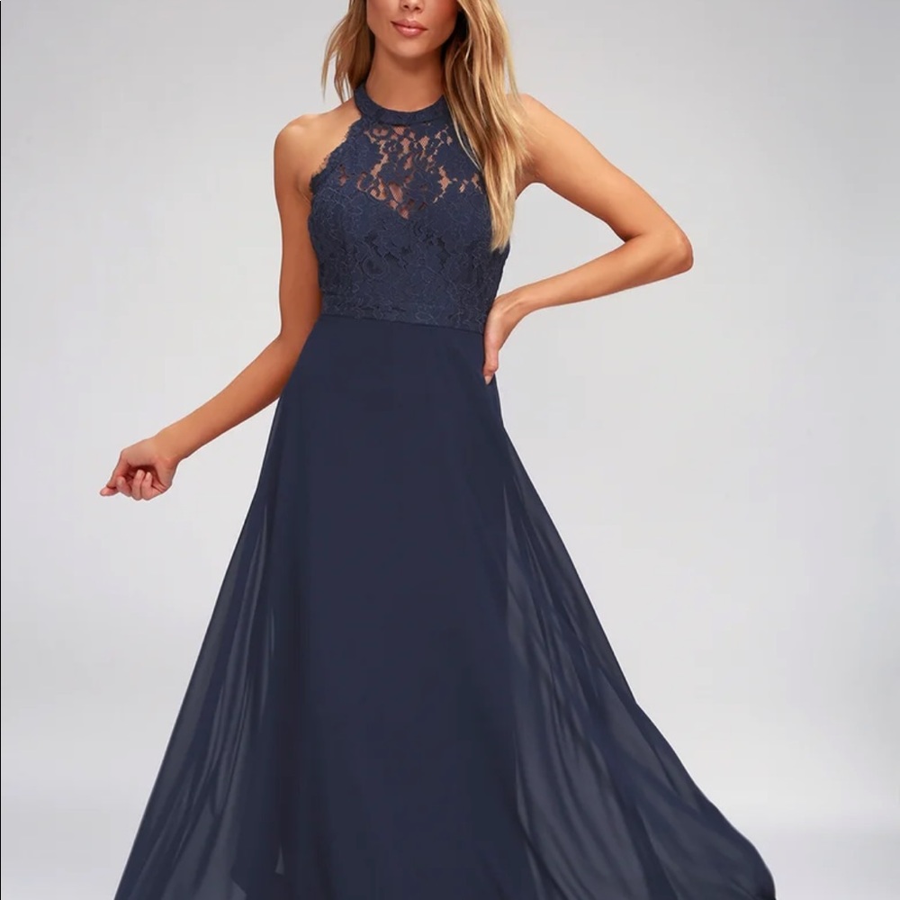 Lulus Navy Lace Gown Maxi Dress Sz XS